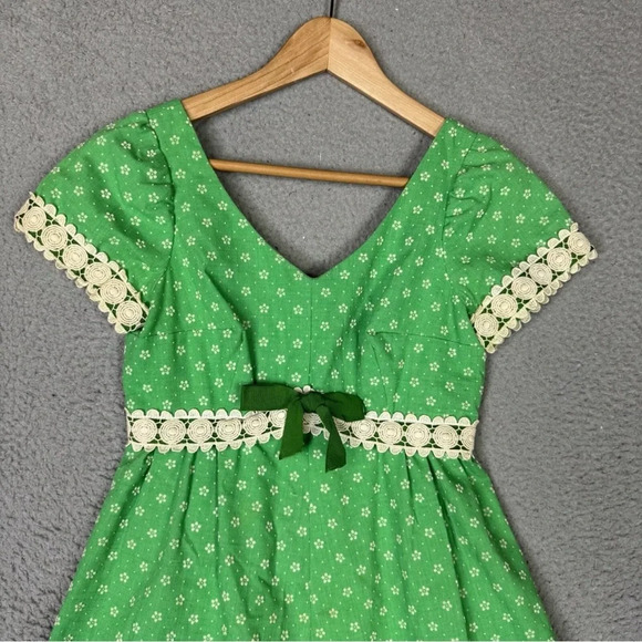 Princess Kaiulani Vintage Dress Womens Small Green Hawaiian 60's Empire Maxi Dot - Picture 3 of 11